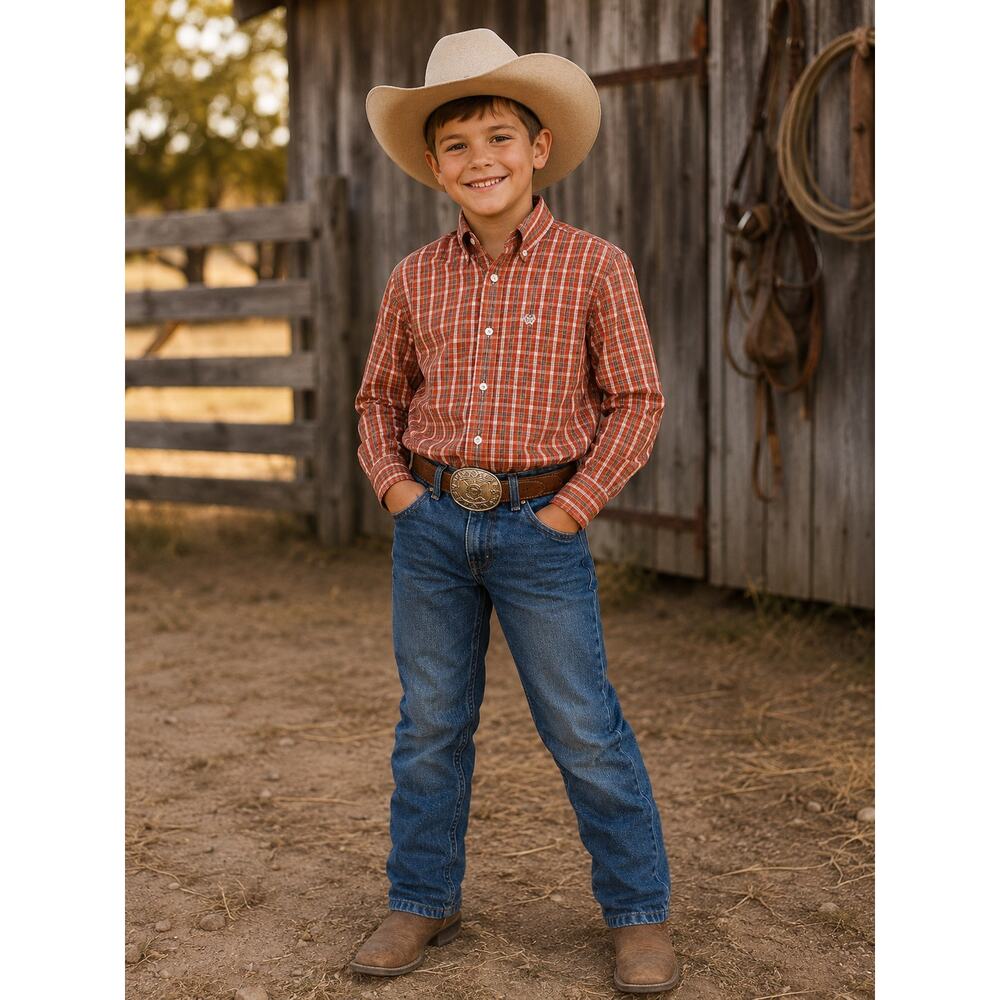 Cinch Western Plaid Button-Down Shirt Boys Size 10 Cowboy Rodeo Ranch Wear